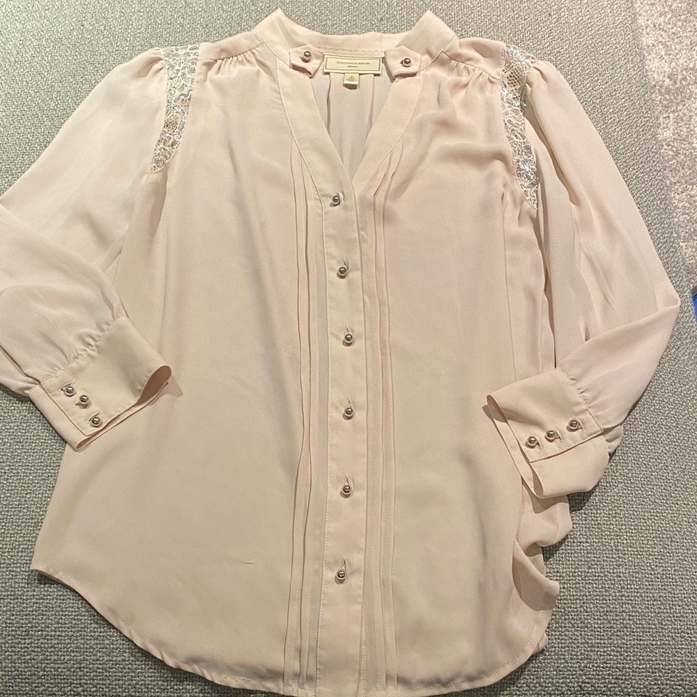 Moulinette Soeurs Elegant Blush Lace-Trimmed Blouse size 0 stunning piece